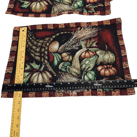 Arlee Home Fashions Set 6 Fall Harvest Burgundy Tapestry Placemats Cornucopia - Picture 5 of 6